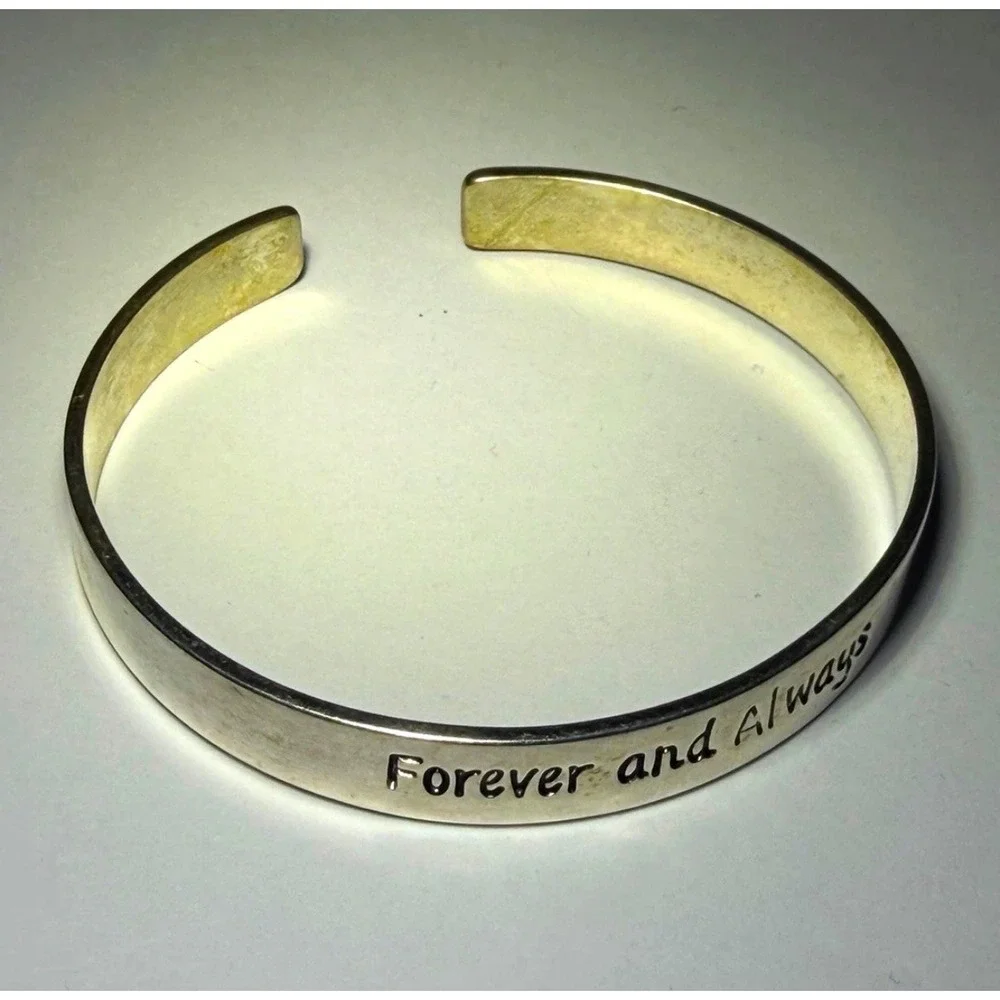 Sterling Silver 925 Cuff Bracelet Forever and Always Remember I Love You Mom